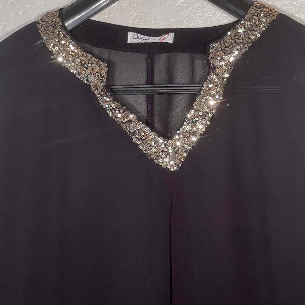 Umgee S Black Batwing Gold Sequin Top USA Sheer Layering Fairy Goth Whimsical - Picture 13 of 16